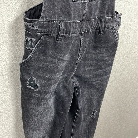 Risen Jeans Black Distressed Overalls Cotton Rigid Denim Sz S - Picture 5 of 14